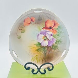 Vintage Hand Painted Floral Poppy Porcelain Plate Gold Trim 10" Made in Japan